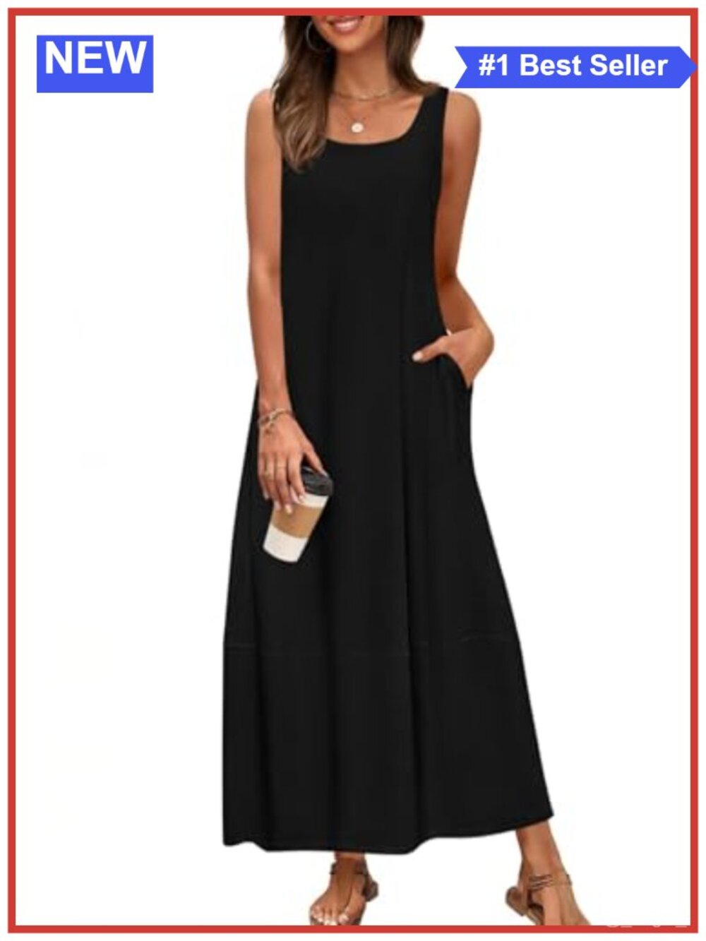 CFLONGE Women's Sleeveless Maxi Dress Square Neck Loose Fit Casual Summer